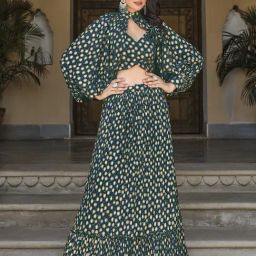 SHUBHKALA Green Printed Lehenga and Choli Set With Jacket-picture-47