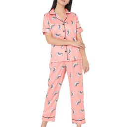 Smarty Pants Peach Satin Print Shirt With Pyjamas-picture-19