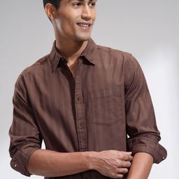 HIGHLANDER Men Spread Collar Vertical Striped Cotton Casual Shirt-image-40