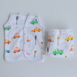 Yellow Doodle 100% Organic Cotton Sleeveless Vest And Cloth Nappy Beep Beep Babywear Set Large - Green-image-45