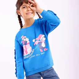 Babyhug Full Sleeves Sweatshirt With Graphics & Frill Detailing - Blue-image-3