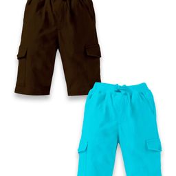 Kiddopanti Pack Of 2 Solid CargoShorts - Brown & Aqua Blue-image-49