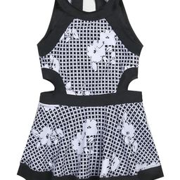 Kookie Kids Sleeveless Frock Swimsuit Floral Print- Black & White-image-88