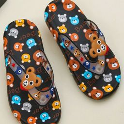 Yellow Bee Teddy Bear All Over Print Fashion Flip Flops- Black-picture-28