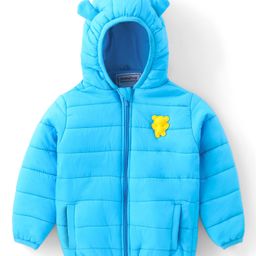 Babyhug Woven Full Sleeves Hoodie With Teddy Patch - Blue-image-28