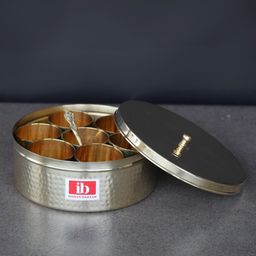 Indian Bartan Brass Masala Daani  Spice Box - Brown-image-67