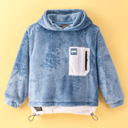 Little Kangaroos Knitted Full Sleeves Hoodies With Front Pocket - Blue-image-81