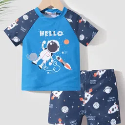 Kookie Kids Half Sleeves Two Piece Swimsuit Astronaut  Print - Navy Blue-picture-17