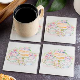 Kolorobia Old English Garden Inspired Square Glass Coasters- White-image-84