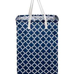Kuber Industries Laundry Basket  Star Laundry Basket  Canvas Storage Bag with Handles  Clothes Storage Basket for Home  Toy Storage Basket  75 LTR  Large  Navy Blue-12