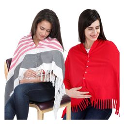 Lulamom Multi-Purpose Breast Feeding Nursing Shawl - Pack of 2 (Pink stripes & Red solid)-image-68