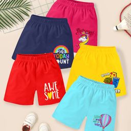 KUCHIPOO Pack of 5 Unicorn & Text Printed Shorts - Multi Colour-image-69