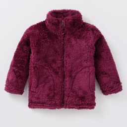 Kanvin Full Sleeves Solid Fur Jacket with Pockets - Wine-image-7