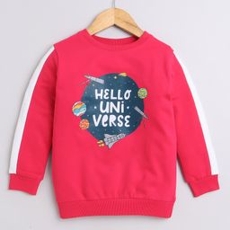 BUMZEE Cotton Looper Full Sleeves Hello Universe Text Printed Sweatshirt - Bright Pink-image-26