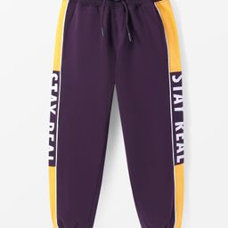 Pine Kids Cotton Knit Full Length Track Pants with Text Print - Wine-image-86