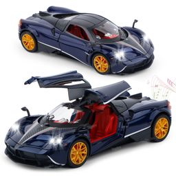 Toysire Diecast Model Car Pagani Huayra with Smoke,Sound and Light Effects Pullback Vehicle Toy Collection for Kids - Blue-3