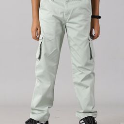 Kiddopanti Solid Button Down Cargo Pant - Light Green-image-23