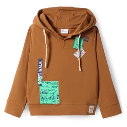 Olio Kids Lycra Knit Full Sleeves Hooded Sweatshirt with Text Print - Brown-picture-26