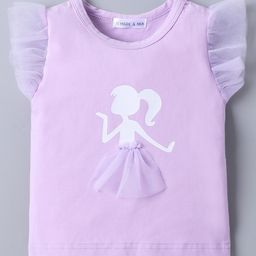 Mark & Mia Cotton Frill Sleeves Top with Ballerina Print- Purple-image-40