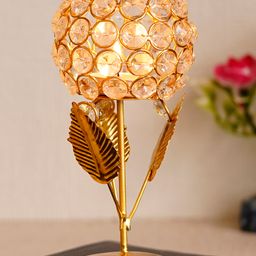 eCraftIndia Golden, White Crystal And Brass Rose With Leaf Shaped Flower Tea Light Candle Holder-22