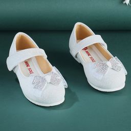 Mine Sole Bow Applique Detailed & Stones Embellished Ballerinas With Velcro Closure - Silver-image-71