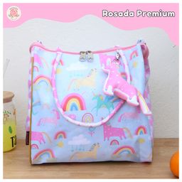 Rosada Blue Unicorn Multipurpose Trendy Tote Hand Sling Bag | Waterproof Stylish Bag for Outing Activity Picnic Travel for Kids Boy Girl Mom and Baby with Toy HangingMedium (28x28 Cm)-picture-9