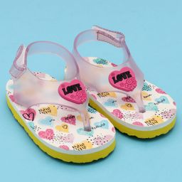 Babyoye Velcro Closure Flip Flops With Hearts Applique & Print - Pink & Neon Green-image-48