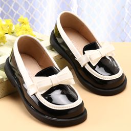 Babyoye Slip Ons Formal Shoes with Bow Applique - Black-image-32