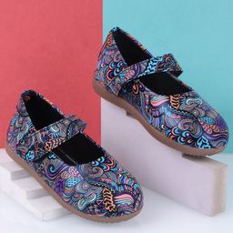 SHOES FOR JUNIORS Abstract Designed Mary Jane Ballerinas With Velcro Closure - Blue-image-86