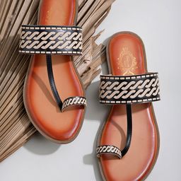 Shoetopia Abstract Designed Slip On Kolhapuri Sandals - Black-image-63