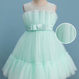 Mark & Mia Woven Sleeveless Party Dress with Bow & Frill Detailing - Light Mint Green-picture-49