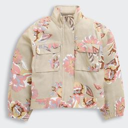 Tiny Girl Cotton Woven Full Sleeves Floral Printed Zipper Jacket - Fawn-picture-21