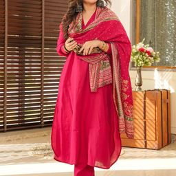 Moda Rapido Women Shirt Collar Regular Kurta & Trousers With Printed Dupatta-image-70