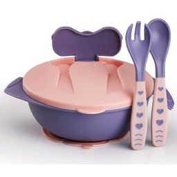 SKB Baby Feeding Bowl with Lid, Suction Cup, Spoon & Fork Set for Feeding & Weaning - Color & Design May Vary image 2