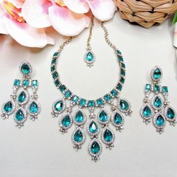 VATSALYA creation Alloy Gold- plated Blue Jewellery Set-picture-1