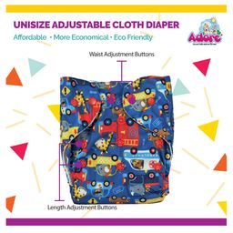 Adore 5 Layered Charcoal Insert Adjustable Cloth Diaper Vehicle Print - Multicolor image 4