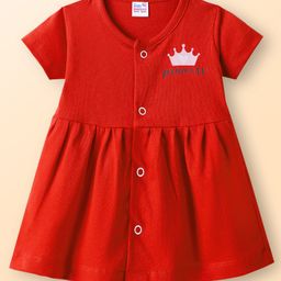 Ben Benny 100% Cotton Knit Half Sleeves Front Open Frocks with Floral & Text Print Pack of 2 - Red & Light Blue image 4