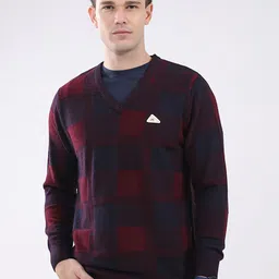 Monte Carlo Men Geometric Self Design V-Neck Woollen Pullover-image-29