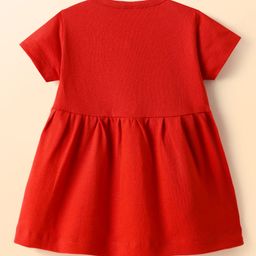 Ben Benny 100% Cotton Knit Half Sleeves Front Open Frocks with Floral & Text Print Pack of 2 - Red & Light Blue image 5
