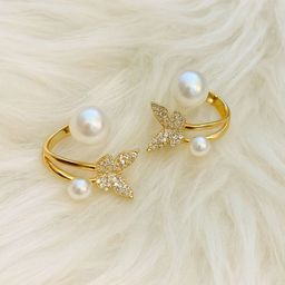 COOLWOOL Korean Gold-Plated Artificial Stones Studded & Pearls Beaded Butterfly Studs-image-85