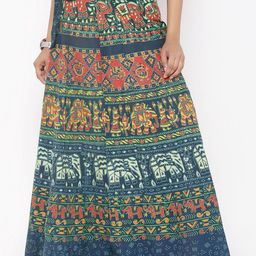 SOUNDARYA Multicoloured Ethnic Print Wrap-Around Maxi Skirt-image-4