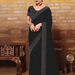 Satrani Black Embellished Saree With Unstitched Blouse-image-26