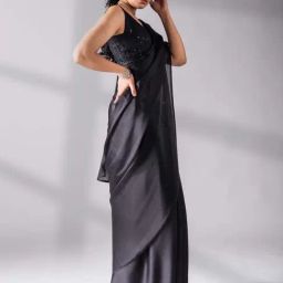 Swtantra Black Chiffon Saree With Embroidered Unstitched Blouse-picture-31