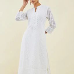 Soch White Embroidered Straight Kurta-35