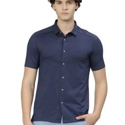 Slowave Navy Regular Fit Printed Shirt-image-69