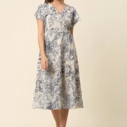 Melon by PlusS Beige & Blue Floral Print Midi Dress-picture-21
