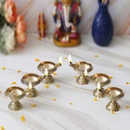 eCraftIndia Gold Brass Handcrafted Decorative Diyas - Set of 6-13