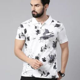 Kryptic White & Grey Regular Fit Printed Cotton Polo T-Shirt-picture-21