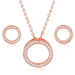 Peora Rose Gold CZ Studded Round Pendant Chain & Stud Earrings-image-86