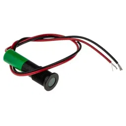 RS PRO Green Panel Mount Indicator 24V DC, Mounting Hole Size 8 mm, Termination Type Lead Wires, IP Rating IP67, Model No 7002003-44
